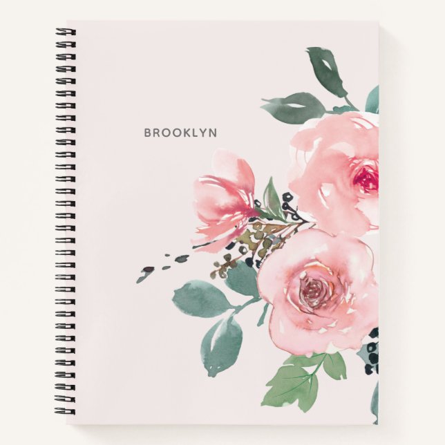 Cahier joli rose poudré aquarelle florale (Devant)