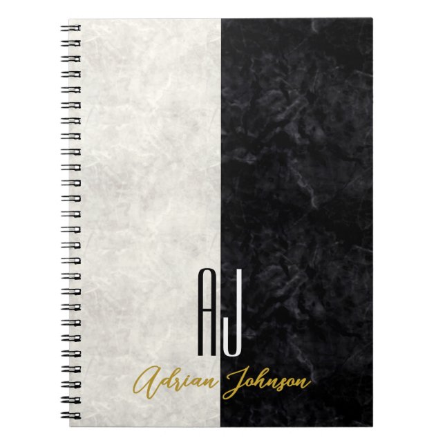 Cahier Journal à Monogramme Marbre Or Noir (Devant)