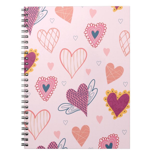 Cahier Journal à Motif de Cœurs Roses (Devant)