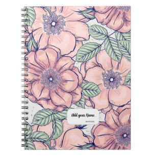 Cahier Journal à Motif de Fleur Rose PERSONALISÉ