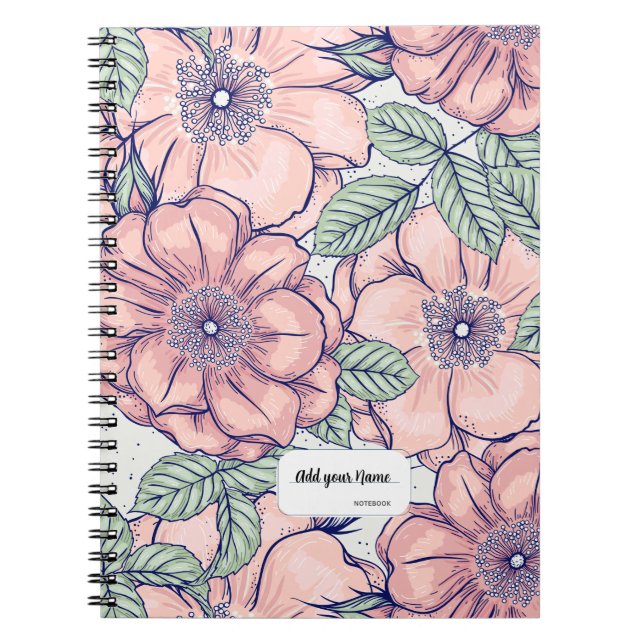 Cahier Journal à Motif de Fleur Rose PERSONALISÉ (Devant)