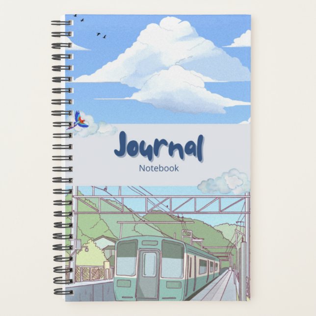 Cahier Journal Aesthetic Sky & Train | Pastel Douc (Devant)