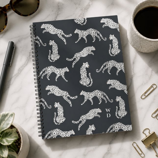 Cahier Journal | Cahier Spirale à Motif Guépard (A stylish cheetah pattern notebook journal with fashion led appeal and monogram initials.)