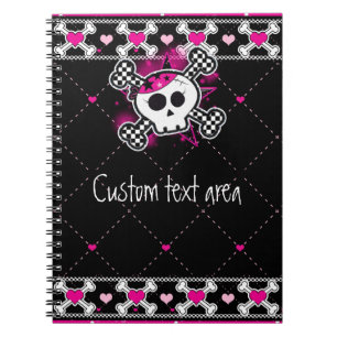Cahier journal crâne rose croix et coeurs