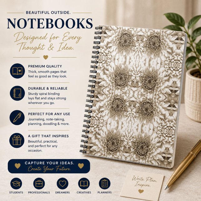 Cahier Journal Élégant Fleurs Beige (Créateur téléchargé)