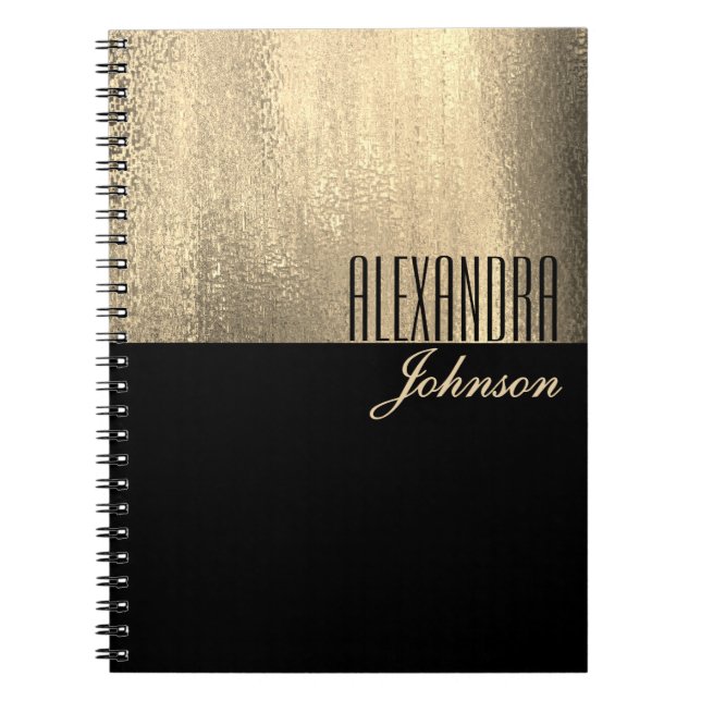Cahier Journal Élégant Nom Or Noir (Devant)
