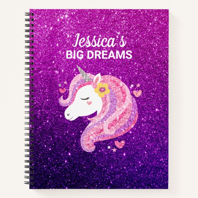 Cahier Journal Licorne Pailletée Mignon (Devant)