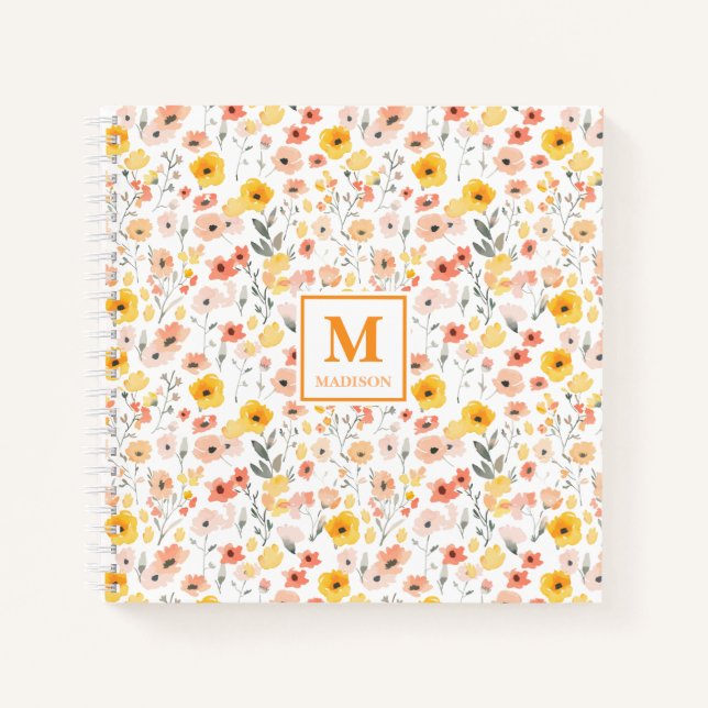 Cahier Journal Monogramme Aquarelle Fleur Sauvage (Devant)