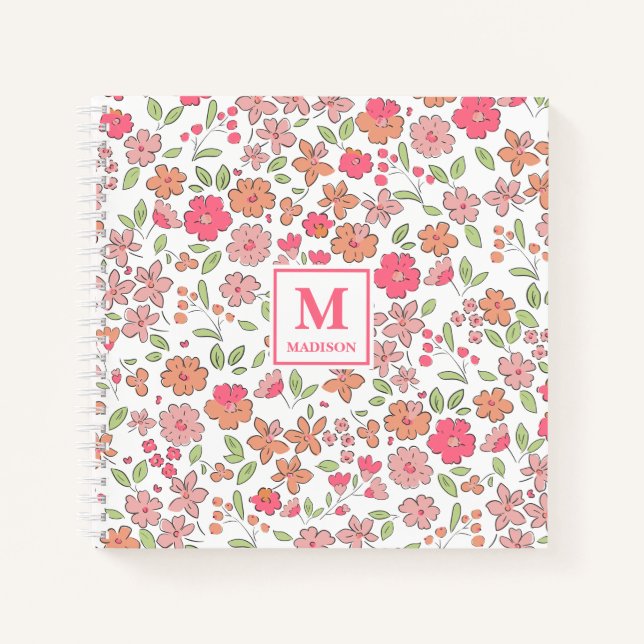 Cahier Journal Monogramme Floral Rose (Devant)