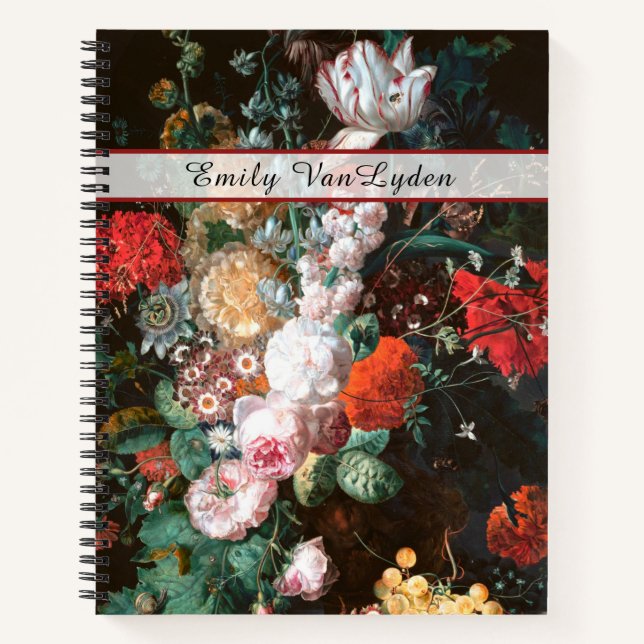 Cahier journalier floral élégant avec nom personna (Devant)