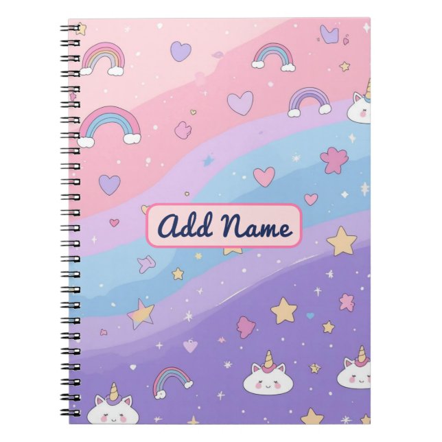 Cahier Licorne Arc-en-Ciel Pastel Mignon – Nom per (Devant)
