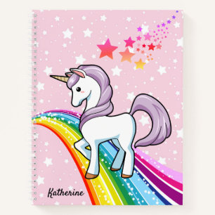 Cahier Licorne Mignonne Sur Un Arc-En-Ciel Ajouter