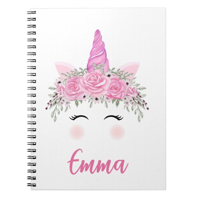 Cahier Licorne Personnalisé Avec Nom Rose (Devant)