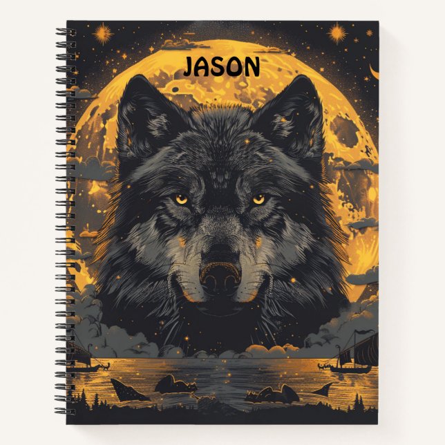Cahier Loup Pleine Lune Étoiles Composition (Devant)
