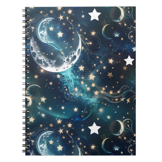 Cahier – Luxe Phases Lunaires Célestes Bleu Glacé (Devant)