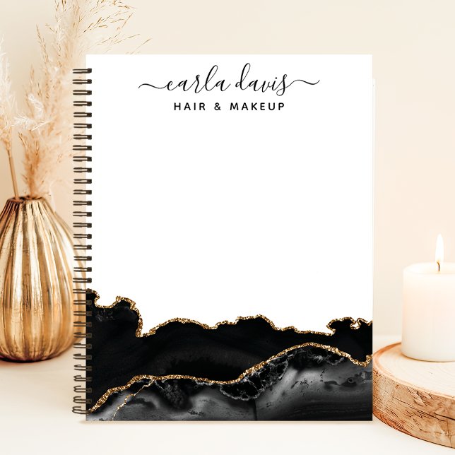 Cahier Marbre Noir et Or Agate Script Signature (Créateur téléchargé)