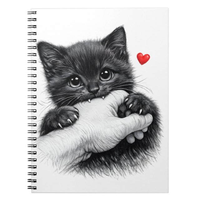 Cahier Mignon Petit Chat Noir Morsure d'Amour (Devant)