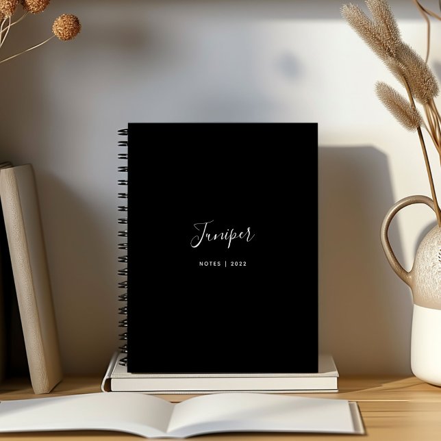 Cahier minimal moderne nom écriture noire (Personalized script name black notebook.)
