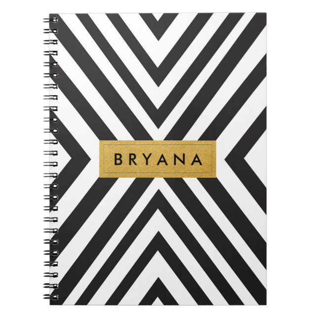 Cahier moderne aux lignes géométriques noir et bla (Devant)