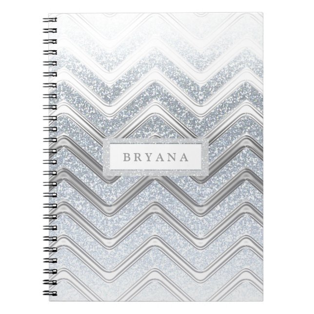 Cahier moderne pailleté blanc et argenté (Devant)