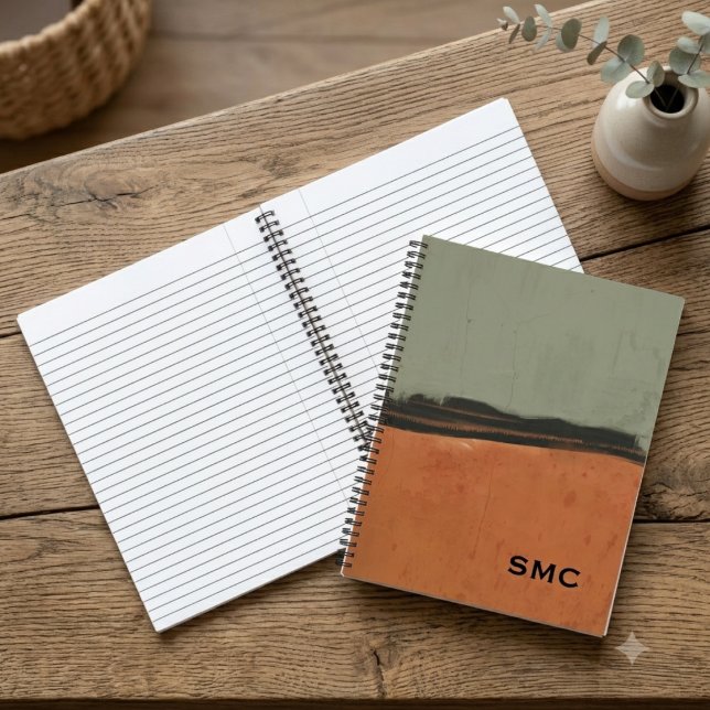 Cahier Monogrammé à la Mode Terre Moderne (Chic monogram notebook with abstract earth tones, ideal for a stylish student’s back-to-school gift)