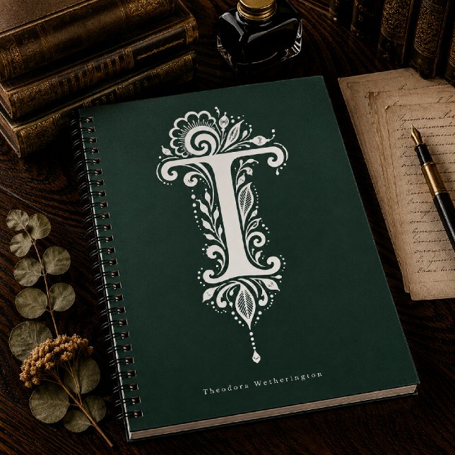 Cahier monogramme botanique en linogravure Lettre  (Créateur téléchargé)
