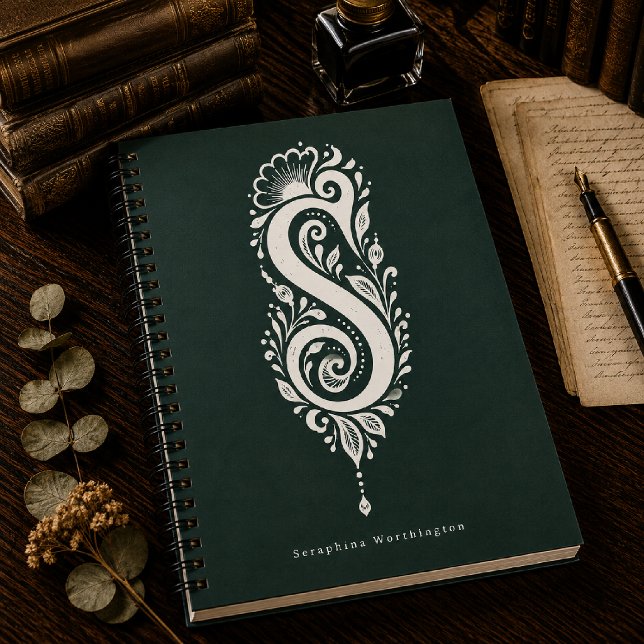 Cahier monogramme linogravé lettre S botanique (Créateur téléchargé)