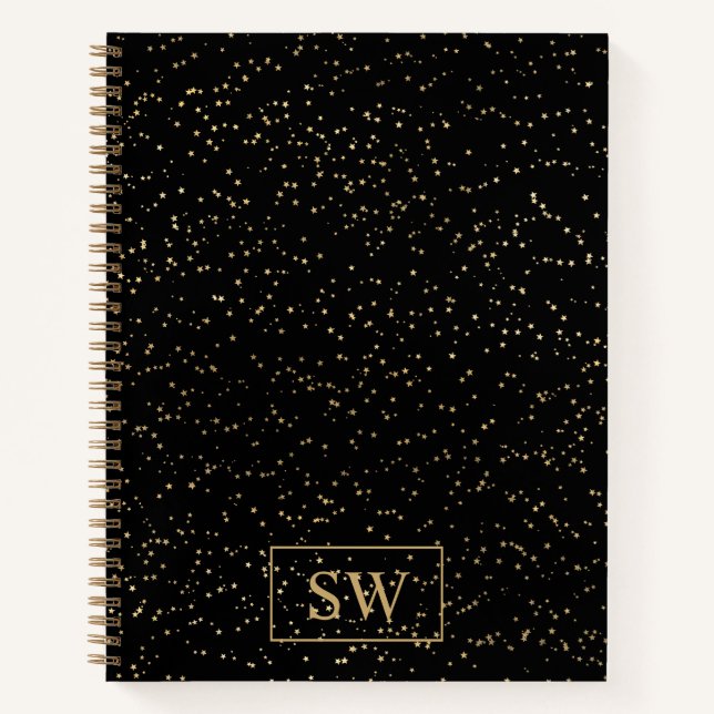 Cahier Monogrammé Or avec Petites Étoiles Dorées (Devant)