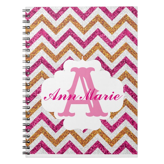 Cahier Monogramme Pailleté Rose & Or (Devant)
