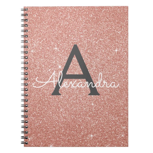 Cahier Monogramme Paillettes Rose Gold Rose (Devant)