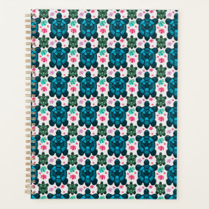 Cahier Motif Sans Fin Tortue Mignonne et Fleurs