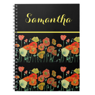 Cahier Noir Fleurs Florales Pavots Coquelicots Ora