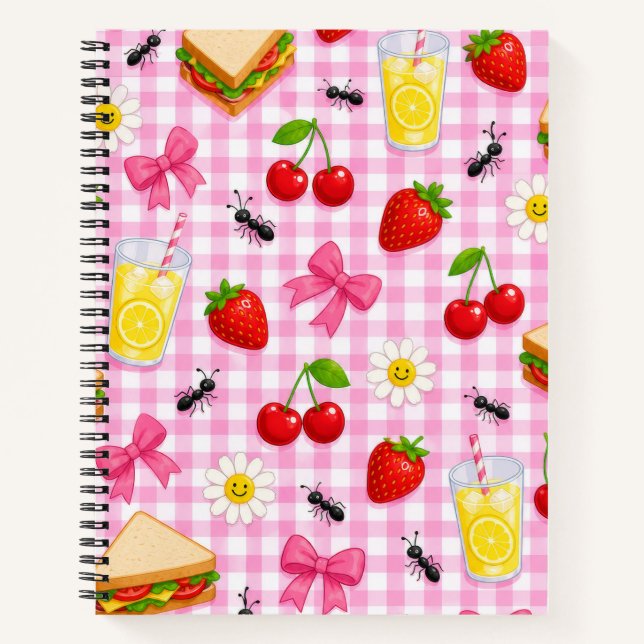 Cahier Nourriture de Pique-Nique Rose et Rubans Mi (Devant)
