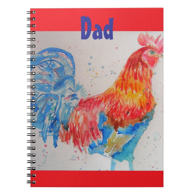 Cahier Papa Coq Aquarelle Poulet Oiseau (Devant)
