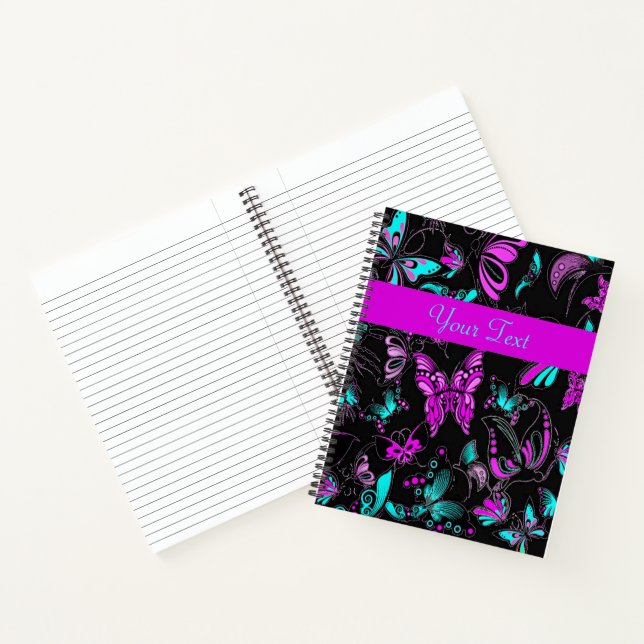Cahier papillons violet et sarcelle personnalisé (Intérieur)