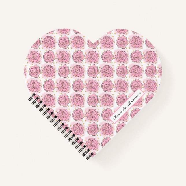 Cahier peint de roses roses et de paillettes dorée (Devant)