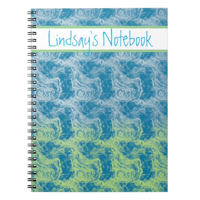 Cahier personnalisable bleu et vert tourbillonnant (Devant)