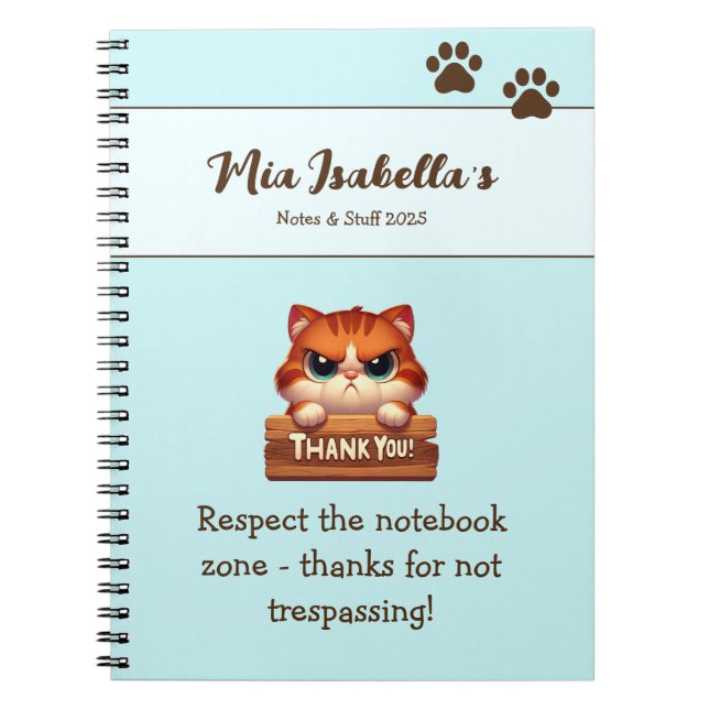Cahier personnalisable Funny Cat Thank You Paws  (Devant)