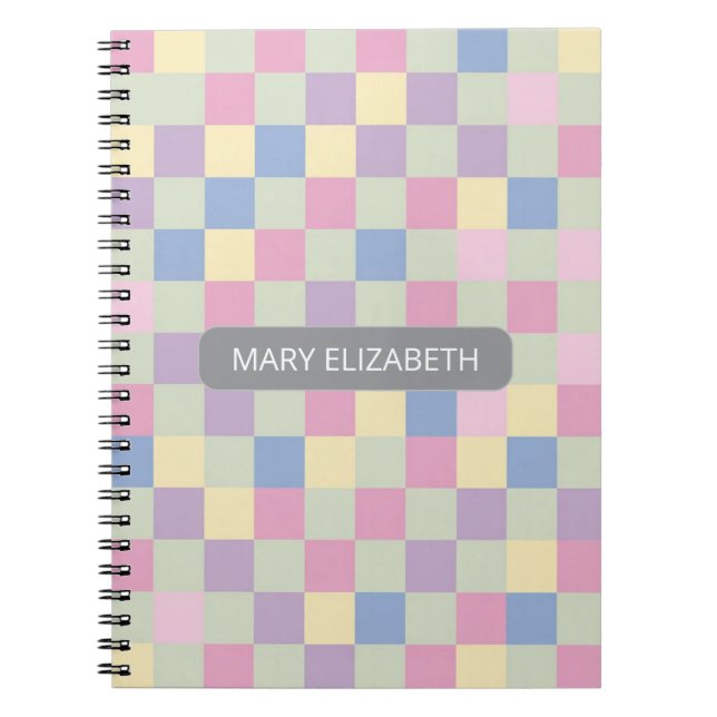 Cahier personnalisé à damier pastel doux (Devant)