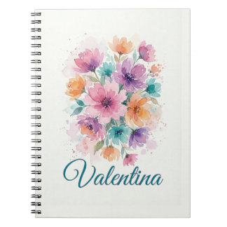 Cahier personnalisé à nom floral aquarelle