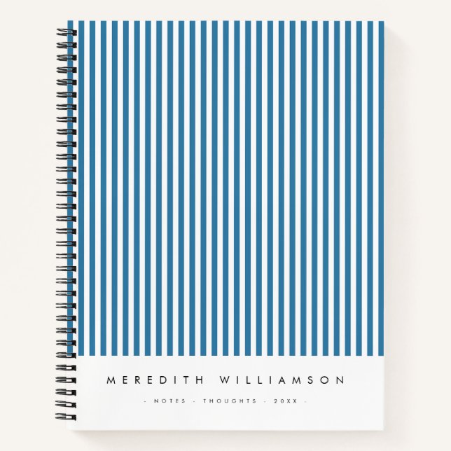 Cahier personnalisé à rayures verticales bleues (Devant)