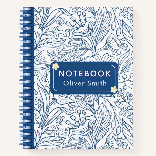 Cahier personnalisé à spirale bleu avec nom (Devant)