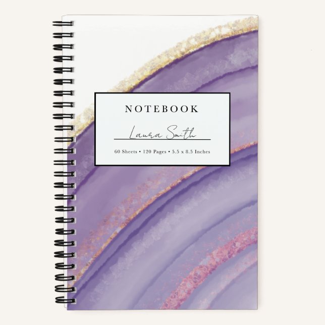 Cahier personnalisé agate et or faux violet (Recto)