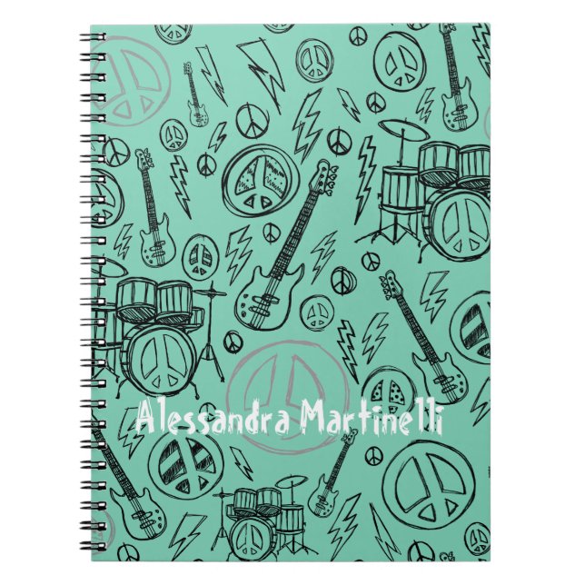 Cahier personnalisé Aqua Teal Musique Guitares & B (Devant)
