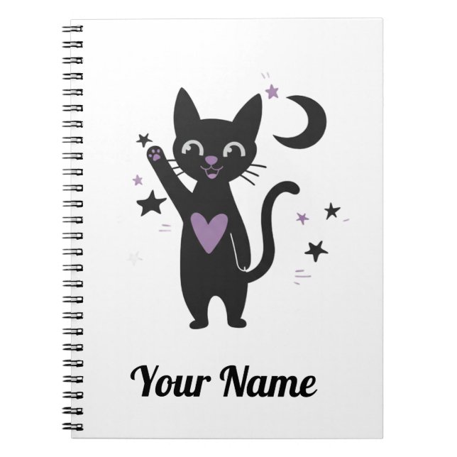 Cahier Personnalisé avec Chat Noir Mignon (Devant)