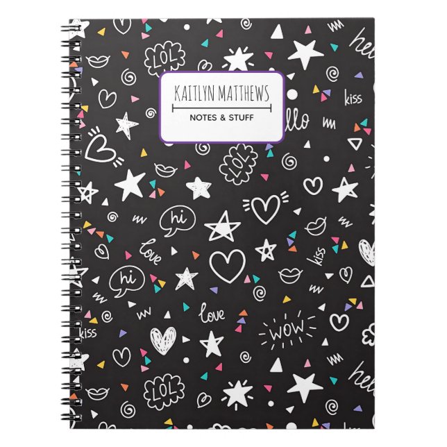 Cahier personnalisé avec doodle mignon et nom (Devant)