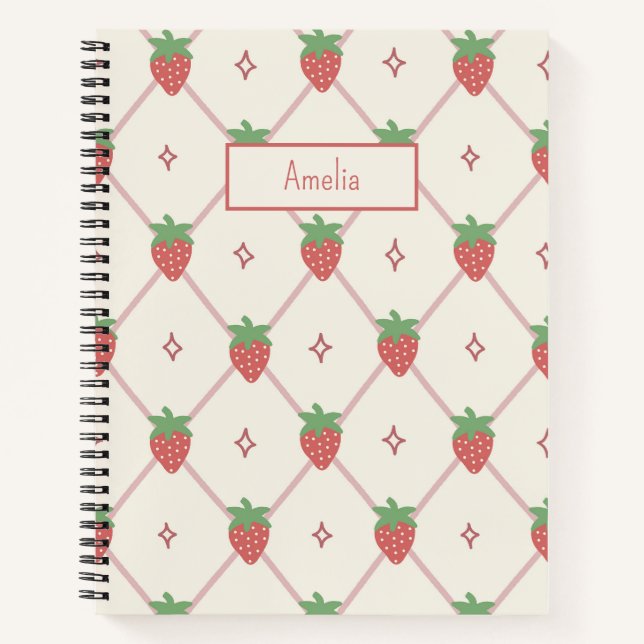 Cahier personnalisé avec grille de fraises mignonn (Devant)
