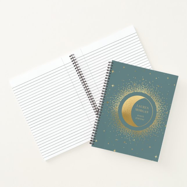 Cahier personnalisé avec monogramme de lune dorée  (Intérieur)