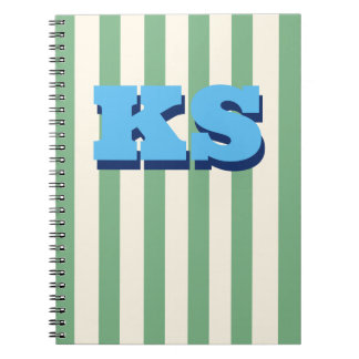 Cahier personnalisé avec monogramme et rayure vert