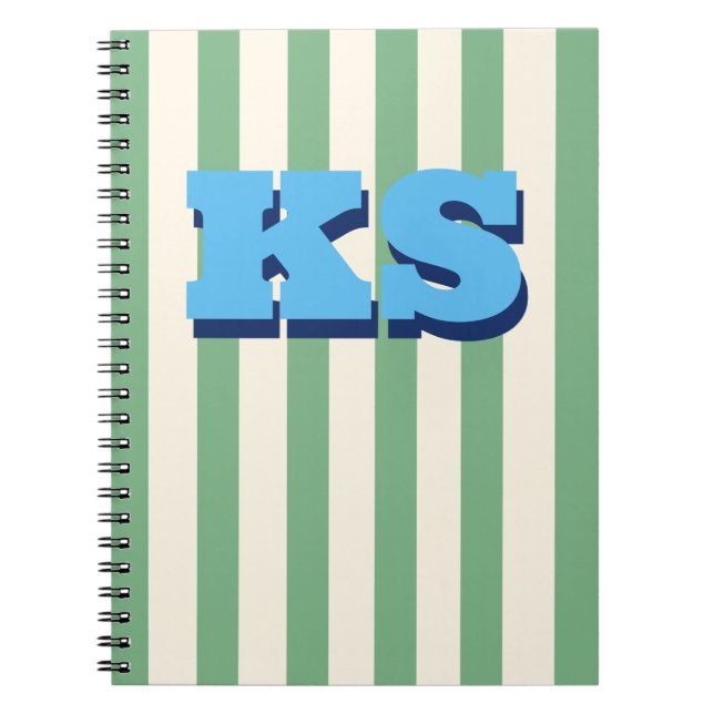 Cahier personnalisé avec monogramme et rayure vert (Devant)